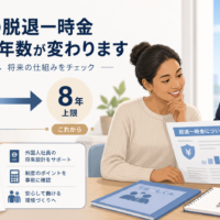 外国人の脱退一時金が現行5年から今後8年へ見直されることを説明するイラスト