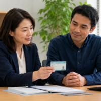 外国人採用時に在留カード原本と読取アプリを確認する担当者