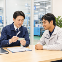 外国人雇用の採用時に在留カードと仕事内容を確認する人事担当者