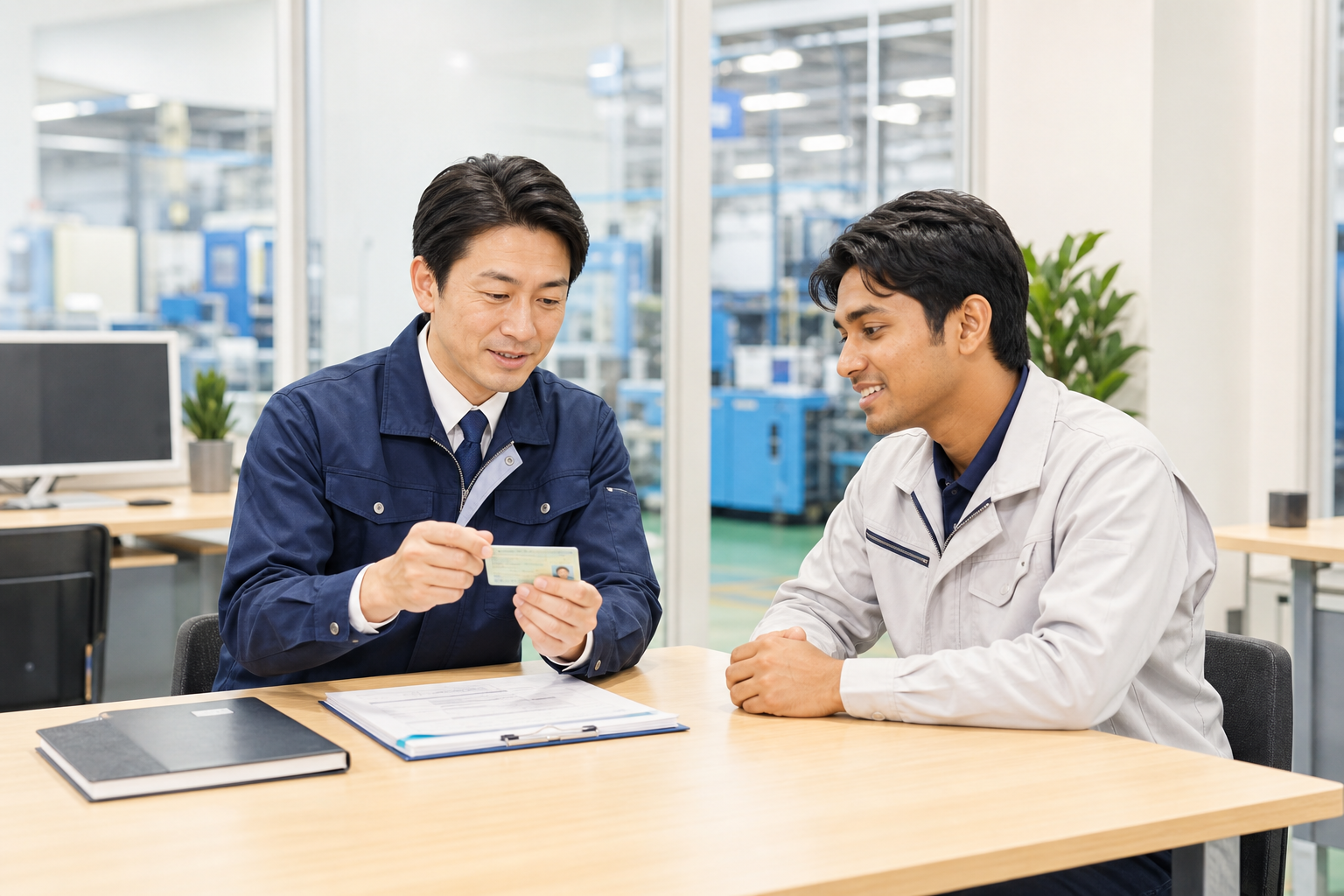 外国人雇用の採用時に在留カードと仕事内容を確認する人事担当者