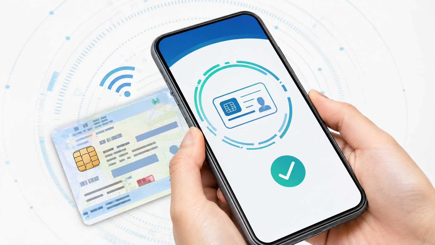スマートフォンで在留カードのICチップを読み取る場面