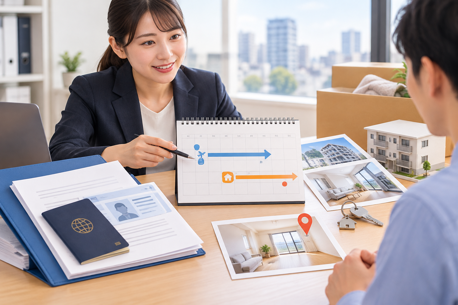 在留申請と住居探しの予定を並行して調整する支援担当者